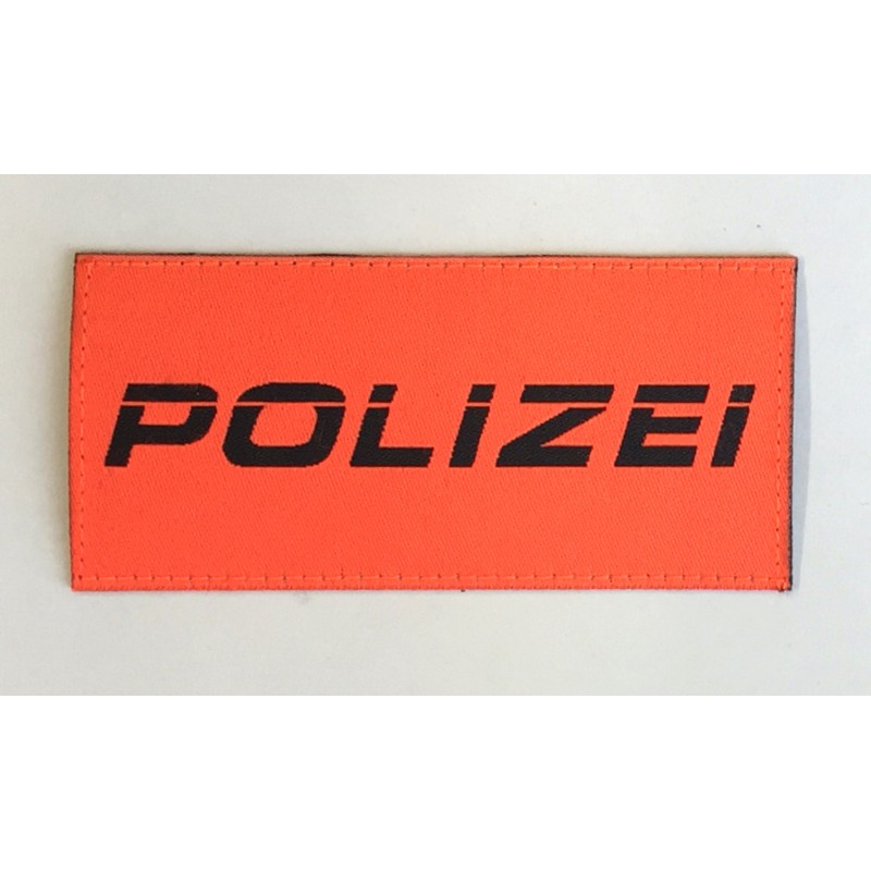 Patch Polizei orange kursiv 9.5 x 4.5 cm